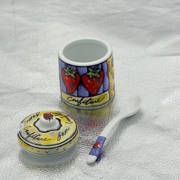Hand-Painted Fruit-Themed Porcelain Jam Jar With Lid & Spoon‎ Set By MSC Berries - Picture 5 of 16